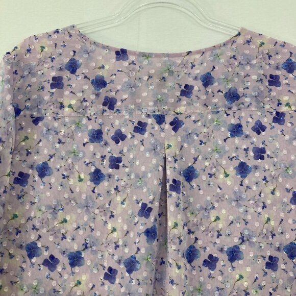 Talbots size XL Purple Blue Floral Swiss Dot Feminine Popover Blouse Office - Picture 9 of 10